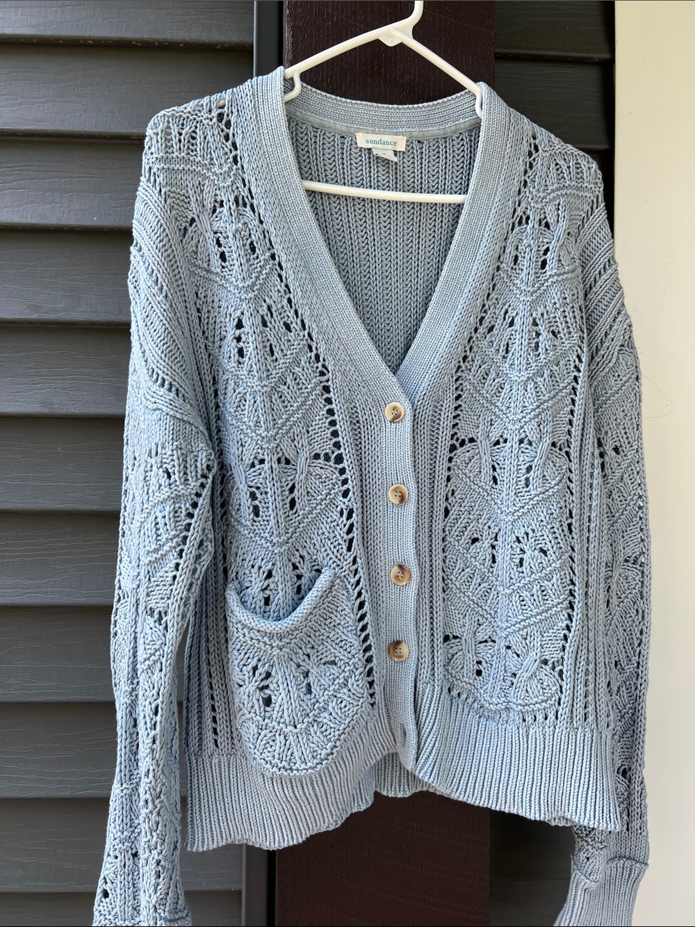 Sundance Pale Blue Openwork Button-Front Cardigan
